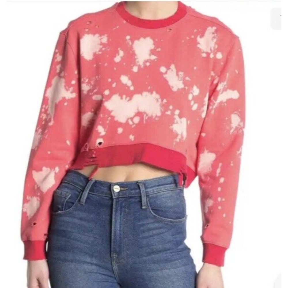 BLANKNYC  Bleached Crop Sweatshirt Women Size Medium Coral Distressed‎ Destroyed